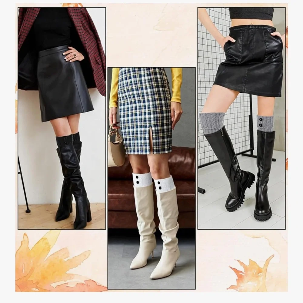 🆕 3 Pairs Boot Cuffs Ankle Warmers, Winter Crochet Knitted Leg Warmers for Boots